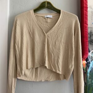 Tan Ribbed crop Cardigan size M